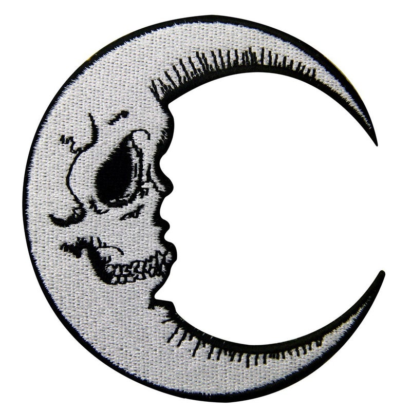 Rocking Planet Luna Patch Grinning Skull Face Embroidered Moon Applique Iron On Sew On Emblem - Image 1